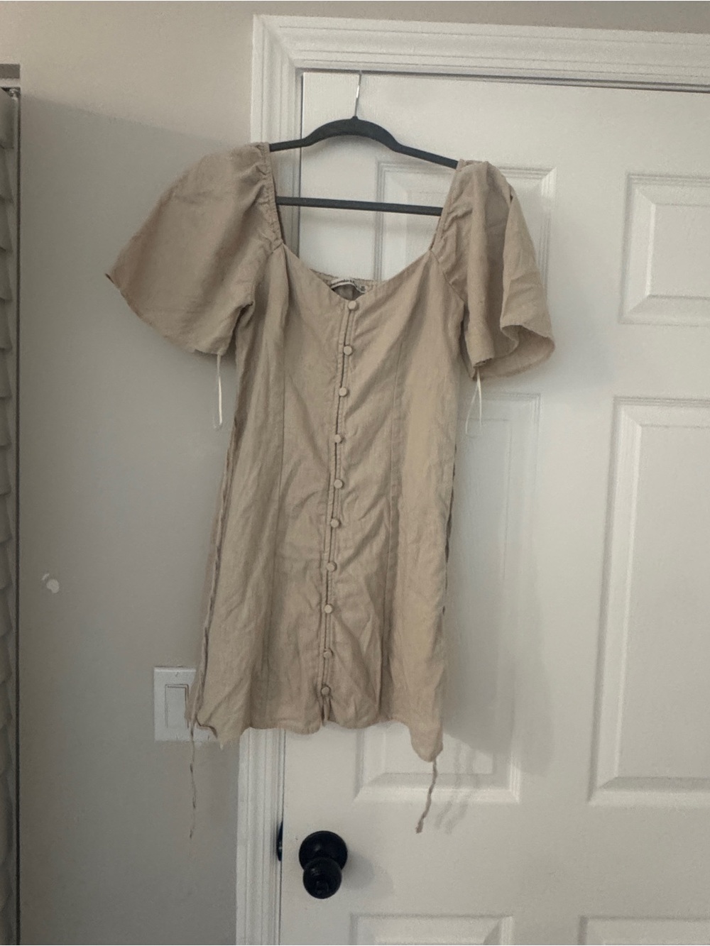 Abercrombie & Fitch Beige Button-Front Puff Sleeve Tunic